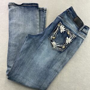 True Luck Jeans Womens 14 Blue Bootcut Stretch Embroidered Rhinestone Pockets